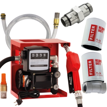 Dieselpumpe 230V komplett, 2m Saugschlauch, Dieselfilter-Set Sparpaket Diesel Hoftankstelle selbstansaugend 230V 60l/min + Dieselfilter Set