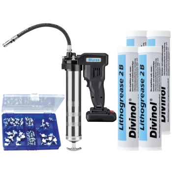 Akku Fettpresse 18V, Schmiernippel, 4 Kartuschen Akku Fettpresse 18V, 4x Fett, Schmiernippel, Schlauch